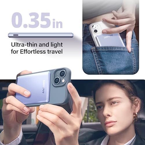 Ultra-Slim SUPERV Magnetic Power Bank 5000 m Ah – Wireless Charger with 20 W PD Fast Charging & USB-C Cable, Magsafe-Compatible for i Phone 12/13/14/15/16 Series – Effortless Connectivity & Enhanced Portability