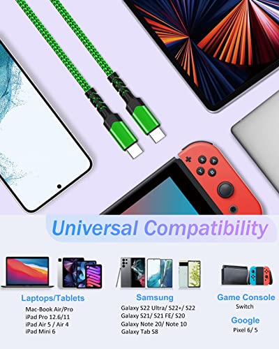 10 ft USB C to USB C Charging Cable – Fast 60 W Power Delivery Braided Cord for Galaxy S23 Ultra, i Phone 15/16, i Pad Pro, Mac Book – Durable, Tangle-Free Design in Purple, Green, Blue, Pink for Maximum Flexibility and Style