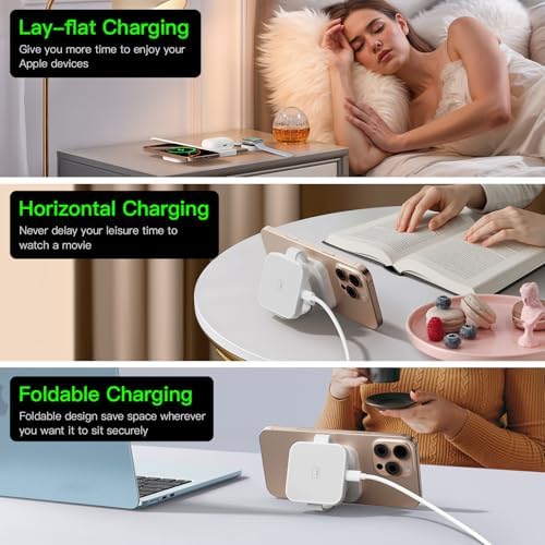 Advanced 3-in-1 Foldable Wireless Charging Station for i Phone 16 Pro Max – Mag Safe Compatible, High-Speed 20 W Charger for i Phone 16/15/14/12/11/X, Apple Watch Ultra/SE, and Air Pods – Enhanced Cooling Technology, Travel-Friendly Design, and Superior Compatibility