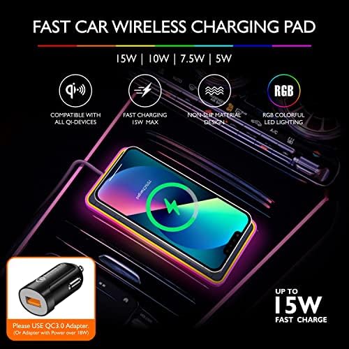 LANSEMKU Magnetic Wireless Car Charger Pad – 15 W Fast Charging with RGB Lighting for i Phone 16/15/14/13/12/11 Pro Max & Samsung Galaxy S24/S23/S22 Series – Ultimate Convenience and Style for On-the-Road Power Solutions