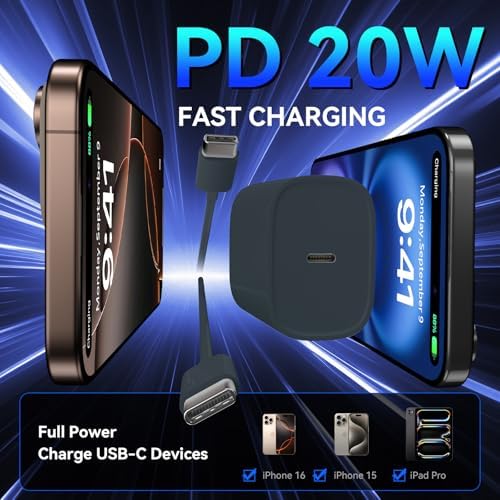 Unlock Rapid Charging Efficiency with the 20 W USB-C Power Adapter and 10 ft Cable – Ideal for i Phone 16, 15 Pro, and Galaxy S24 for Ultimate Portability and Convenience