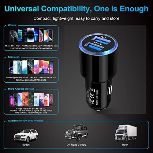High-Performance Dual Port Car Charger Adapter – 5 Pack, 4.8 A Fast Charge USB Lighter Plug for i Phone 15, Samsung Galaxy S23 & More – Ultimate Compatibility & Safety Features for On-the-Go Power Solutions