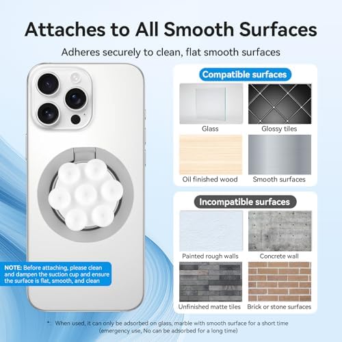 Versatile Magnetic Phone Holder and Multi-Function Stand with Suction Cup and Ring Grip – Perfectly Compatible with i Phone 16/15/14/13/12 Models and Mag Safe Cases (Elegant Black) – Enjoy Hands-Free Viewing and Enhanced Stability