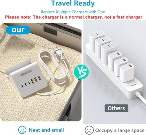 VHBW 35 W 6-Port USB C Charging Hub – Innovative Multi-Device Fast Charging Station with 3 USB-C & 3 USB-A Ports – Optimal Compatibility for i Phone 14/13/12 & Samsung Galaxy S23/S22/S21 – Smart Power Distribution for Rapid Charging Efficiency