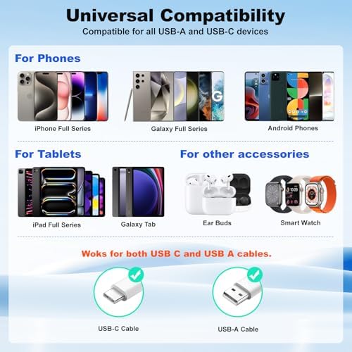 Excgood 40 W Ultra-Fast Multi-Port USB Wall Charger – Compact Foldable Power Adapter for Fast Charging i Phone 16/15/14/13, Galaxy S24, and More – Versatile 4-Port USB & USB-C Hub for Effortless Device Powering Anytime, Anywhere