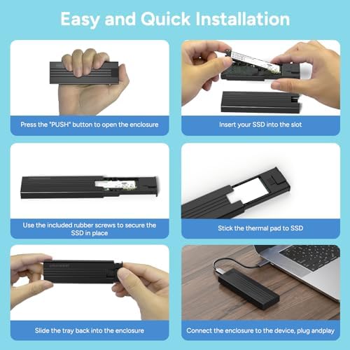 High-Speed M.2 NVMe SSD Enclosure – Tool-Free USB 3.2 Gen 2 Adapter for 2242/2260/2280 Drives, Supports M & B&M Keys, Up to 8 TB Storage Capacity – Effortless External Solid State Drive Solution with Enhanced Data Transfer Speeds and Durability