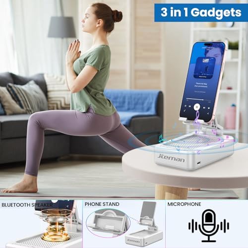 Transform Your Multimedia Experience with the JTEMAN Adjustable Tablet Stand Featuring Bluetooth Speakers – Versatile Kitchen Gadget and Perfect Gift for Him or Her – Wireless Charging Station for Phones and Tablets, Enhanced Compatibility for All Devices