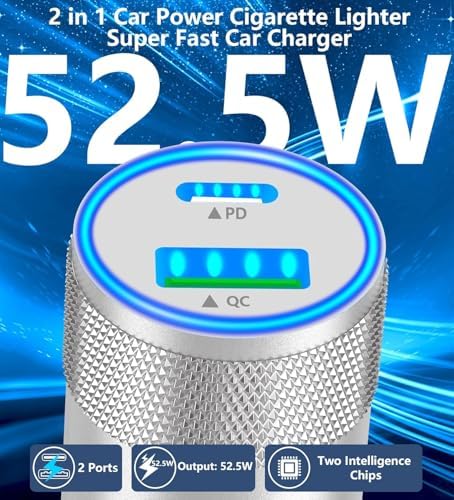 Rombica 105 W MFi Certified Dual USB-C & USB-A Fast Car Charger for i Phone 16 Pro Max – Ultimate Portable Power Solution with 6 FT Coiled Type-C Cable for Rapid Charging on the Go, Perfect for Road Trips and Daily Commuting