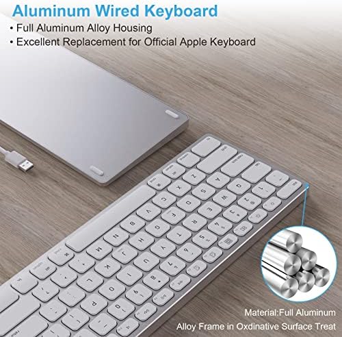 Sleek All-Aluminum Wired Keyboard for Mac – Full-Size USB-A & USB-C Connectivity, Ergonomic Design with Numeric Keypad for Enhanced Productivity on i Mac, Mac mini, Mac Book Pro & Air – Perfect Blend of Style and Functionality for Apple Users