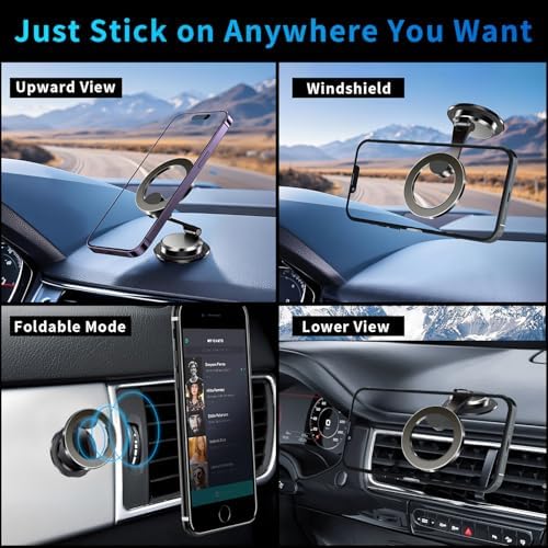 YAOKEE Magnetic Dashboard Phone Holder for i Phone 16 Series – 2800 gf Ultra-Strong Grip Car Mount with 360° Adjustable Viewing for Optimal Navigation – Sleek Black Finish for Modern Vehicles – Reliable Hands-Free Solution for Safe Driving