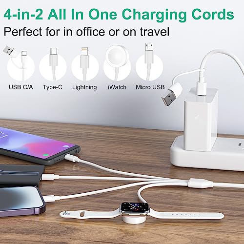 Versatile 4-in-2 Multi Charging Cable for Apple Watch & i Phone – 6 FT Travel-Friendly Charger with i OS, Type C, and Micro USB Ports for Enhanced Compatibility with Galaxy Android Devices – Ultimate Convenience for Tech-Savvy Users