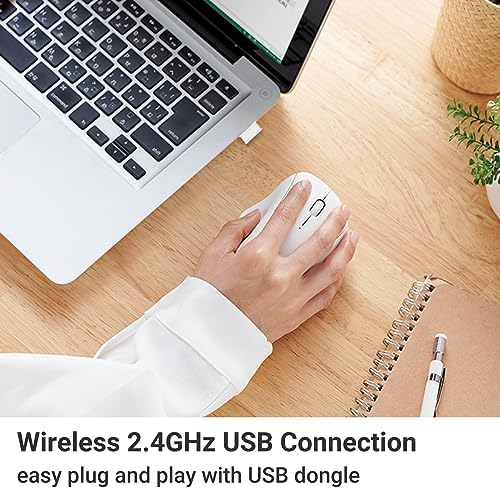 Elevate Your Productivity with the ELECOM Wireless Ergonomic Mouse – Silent Click, 2000 DPI Precision, 20-Month Battery Life, and Stylish White Design for PCs, Macs, and Laptops – Perfect for Home or Office Use