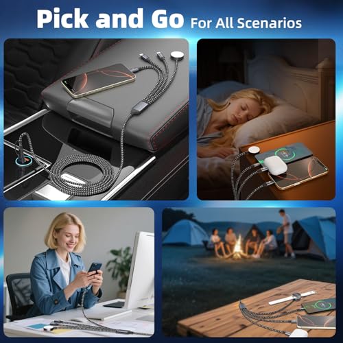 Versatile 4-in-2 Multi-Device Charging Cable: The Ultimate Travel Solution for Effortless Power Management – Compatible with Apple i Watch Ultra, i Phone 16/15/14, and Android Smartphones – 5 FT USB-C Splitter Cord for Rapid Charging and Seamless Data Synchronization, Elevate Your Charging Experience Today