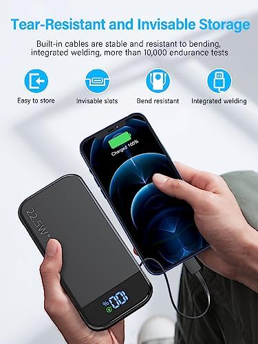 High-Capacity 32000 m Ah Portable Charger with Built-in Cables, Fast Charging Technology (22.5 W QC 3.0 & 20 W PD), Smart LED Display for Multi-Device Power Management – Sleek Blue External Battery Pack for Professionals and Travelers