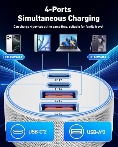 4-Port USB C Car Charger with 90 W Super Fast Charging for i Phone 16/16 Pro Max & Android Devices – Dual USB-C & USB-A Adapter with 3 FT Cable for Seamless On-the-Go Power Supply – Ideal for Road Trips and Family Use
