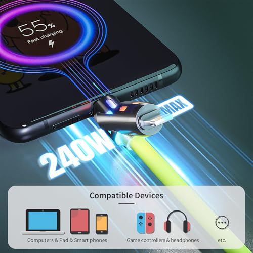 Revolutionary 240 W USB C to Lightning Multi-Charging Cable – 5 FT 4-in-1 Design with Integrated LED Indicator for i Phone 16/15/14/13, Laptops, and More – Ultimate Fast Charging Solution with Enhanced Compatibility for All Devices