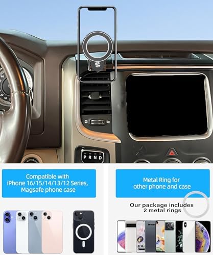 Magnetism Dodge Ram 1500/2500/3500 Phone Holder – Mag-Safe Compatible Hands-Free Car Mount with 360-Degree Rotation for Optimal Viewing – Adjustable Magnetic Cell Phone Accessory Preserving Air Vent Functionality for Safe Driving and Navigation