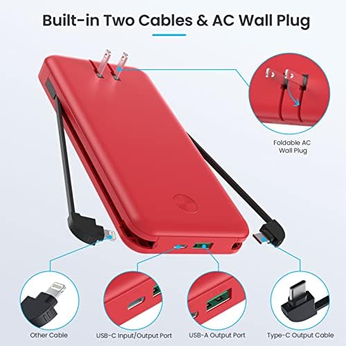 Ultra-Slim 13800 m Ah Portable Charger with Built-in Cables & AC Plug – Multi-Device USB-C Power Bank with 4 Outputs & LCD Display for i Phone, Samsung, and Android – Effortless Charging on the Go