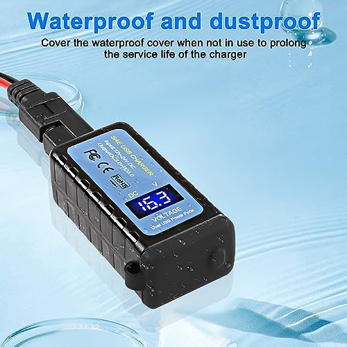 XMSJSIY Premium Motorcycle Phone Charger Adapter – SAE to Type-C PD & USB Quick Charge 3.0 with Built-in Voltmeter, Waterproof Design, and Energy-Saving ON/OFF Switch – 1.2 M (3.9 FT) Extension Cable for Seamless Connectivity with Phones, Tablets, and GPS Devices