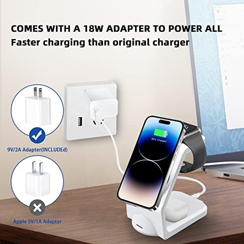 Magnetic 3-in-1 Wireless Charging Station for Apple Devices – Fast, Efficient Charger for i Phone 15/14 Pro Max, Apple Watch Ultra/8/se/7/6/5/4/3/2, and Air Pods – Compact Design with Enhanced Compatibility and Safety Features