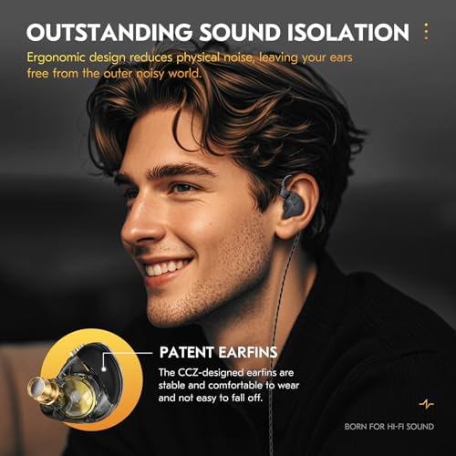 CCZ DC03 Hi-Fi Gaming IEMs: Immersive Deep Bass Wired Earbuds with Detachable Mic for Ultimate Gaming and Music Experience, Ergonomic Noise Cancelling Design for Exceptional Audio Clarity and Broad Device Compatibility