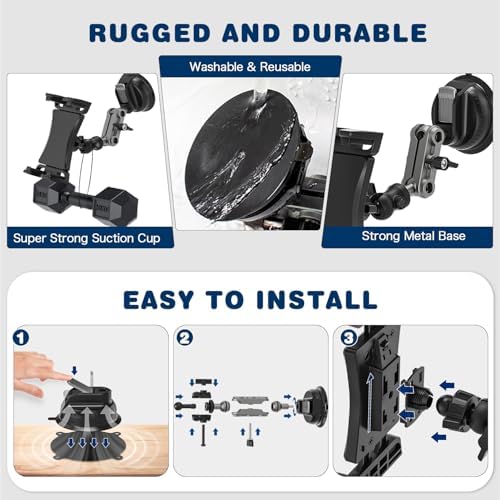 Heavy-Duty Tablet Mount for Trucks – Universal 360° Suction Cup and Adhesive Base Holder for i Pad Pro, Air, Mini, Galaxy Tab & Smartphones – Secure, Adjustable Viewing for Safe Navigation and Entertainment on the Go