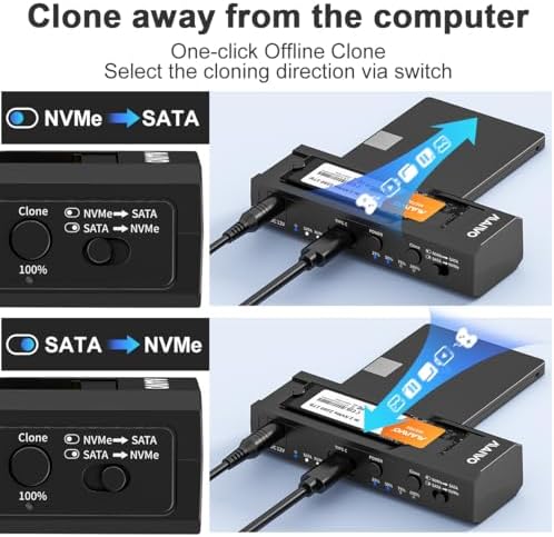 MAIWO M.2 NVMe to 2.5” & 3.5” Standalone Clone Enclosure – High-Speed USB-C Duplicator for Effortless SSD & HDD Cloning Without a PC – Portable Data Backup Solution with 10 Gbps Transfer Speeds and Enhanced Compatibility