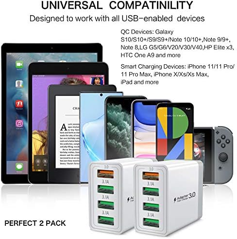 Boxeroo 4-Port USB C Wall Charger Fast Charge 3.0 – Dual Pack, High-Speed Multi-Device Adapter for i Phone 11 Pro Max, Galaxy S10+ & More – Superior Compatibility, Compact Design, Rapid Power Delivery for Home and Travel