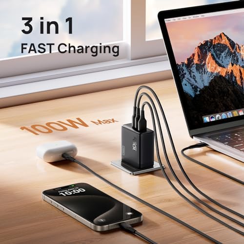 Power Up with INIU’s 100 W Ga N USB-C Charger – Ultimate 3-Port Charging Hub for Mac Book Pro/Air, i Pad Pro, Galaxy S23, and More – Fast Charge Laptops, Tablets & Smartphones Simultaneously – Compact, Foldable Design for Space-Saving Efficiency – Universal Compatibility with PD 2.0 & 3.0 – Experience Unmatched Speed and Smart Power Management for All Your Devices
