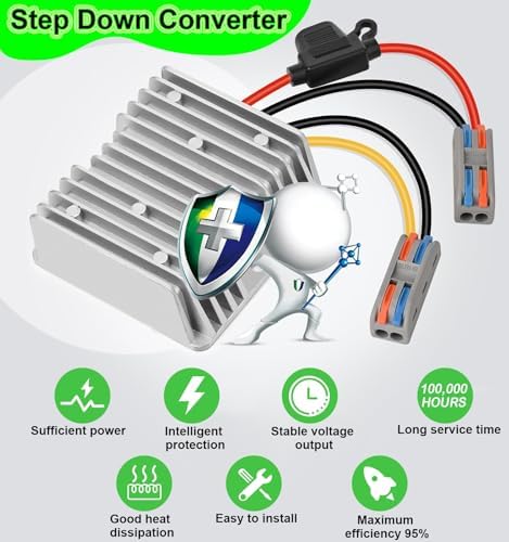 High-Performance 48 V to 12 V DC-DC Step Down Converter by Eagwell – 120 W Power Supply with Built-in Fuse for Maximum Safety – Perfect for Golf Carts, Scooters, RVs, and Marine Use – Reliable Voltage Reduction for Enhanced Device Efficiency and Versatility