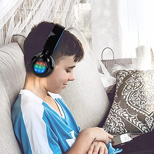 Riwbox AB005 Kids Wireless Headphones – Colorful Over-Ear Bluetooth Headset with Dynamic LED Lights, FM Radio, and TF Card Slot – Ideal Audio Companion for Tablets and TVs, Stylish Black & Pink Design for Young Music Lovers – Fun, Durable, and Safe Sound Solution for Kids