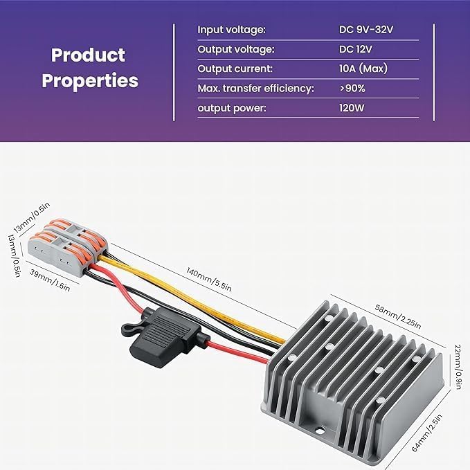 High-Efficiency Waterproof DC/DC Buck Converter: Versatile 20-90 V to 12 V Voltage Regulator for Automotive LED Systems and Heavy-Duty Applications – 20 A Output, 240 W Power Capacity for Reliable Performance in Challenging Environments