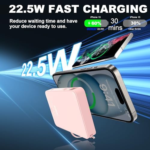 Premium 10000 m Ah Slim Portable Power Bank with Dual Built-In Cables – Fast 22.5 W Quick Charge for i Phone 11-16 & Android Devices – Ultra-Lightweight Travel Companion with 4 Outputs – Complete Charging Solution Including Wall Charger & Organizer – Versatile Compatibility for All Your Gadgets