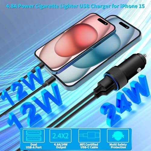 BARMASO 72 W Dual PD Power USB-C Car Charger 2-Pack – MFi Certified Fast Charging Solution for i Phone 16/16 Pro/16 Pro Max & Galaxy S24/S23 – Ultimate Compatibility & Safety Features for On-the-Go Power