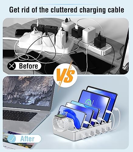50 W Multi-Device Charging Station – High-Speed Six-Port USB Dock for Phones, Tablets, Kindles & Smartwatches – Fast Universal Charger for Home & Office Convenience – Declutter Your Charging Experience!