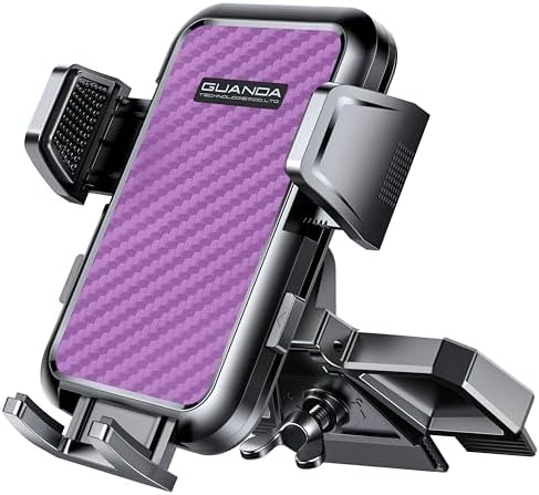GUANDA TECHNOLOGIES 360° Adjustable CD Phone Mount – Stylish Purple Car Holder for i Phone & Android with Thick Case Support, Effortless Installation for Enhanced Road Safety and Convenience