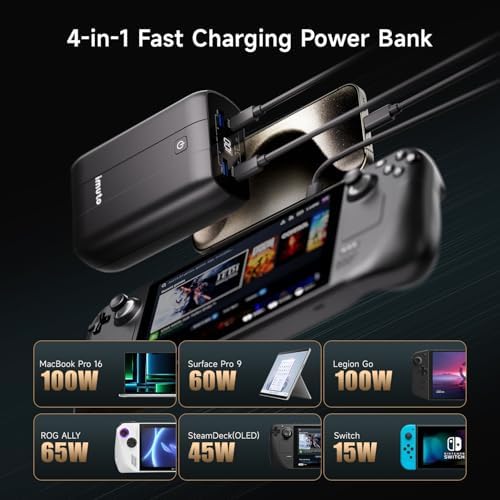 High-Power imuto 100 W Portable Charger – 26800 m Ah Multi-Device Fast Charging Power Bank with USB-C PD3.0 for Mac Book Pro, Dell XPS, i Pad Pro, and i Phone 15 – Ultimate Travel Companion for Gamers and Professionals