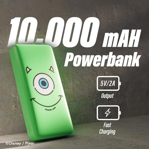 Disney/Pixar Monster, Inc 10,000 m Ah Portable Power Bank – Universal USB Charger Featuring Mike & Sully – Ideal Gift for Disney Fans, Teens, and Adults – Fast Charging, Lightweight Design for On-the-Go Power Solutions