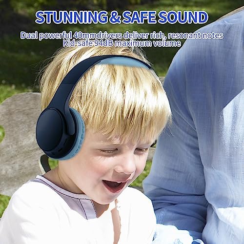 Light Blue Kids Bluetooth Headphones – Safe 93 d B Volume Limitation for Ear Protection – Foldable & Travel-Friendly Design – Built-in Microphone for Hands-Free Calls – Comfortable Wireless Headphones for Toddlers and Children – Perfect for School, Home, and Fun Activities