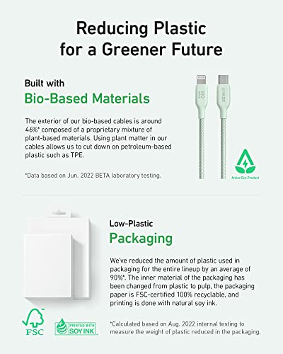 Anker MFi Certified USB C to Lightning Charging Cable – 541 Organic Nylon for Enhanced Durability and Speed, Compatible with i Phone 14/13/12/11/X/XS/XR – Fast Charging and Efficient Data Transfer, Tangle-Free Design for On-the-Go Convenience