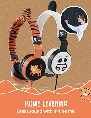 Furry Tiger Eco-Friendly Kids Headphones with Built-in Microphone – Volume-Limiting Design for Safe Listening, Superior HD Sound Quality, and Travel-Friendly Foldable Structure Perfect for i Pad and Laptop Compatibility