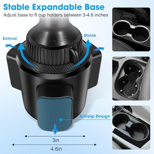 Innovative Wireless Car Charger & Adjustable Cup Holder Phone Mount – 15 W Fast Charging for i Phone 16/15/14/13, Samsung, LG – Customizable Height & Secure Fit for Ultimate Road Convenience – Includes Car Adapter for Immediate Use