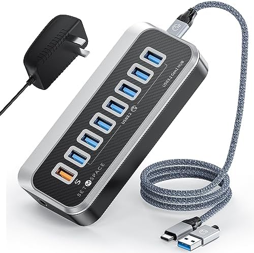 Transform Your Connectivity with Our 7-Port USB Hub – High-Speed USB 3.2 Gen1 Splitter Featuring Unique 32° Angled Design for Easy Access – Perfect for PCs, Laptops & More – Enjoy 5 Gbps Data Transfer Speeds with a 3.28 ft Cable for Ultimate Flexibility & Enhanced Productivity – Ideal for Home & Office Use