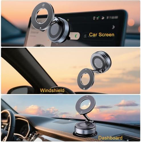 Revolutionary Magnetic Phone Mount for Mag Safe – Foldable Suction Cup Holder for i Phone 12-16 Series, 360° Adjustable Design, Hands-Free Vehicle Accessory, Enhanced Stability and Portability for Safe Navigation and Communication
