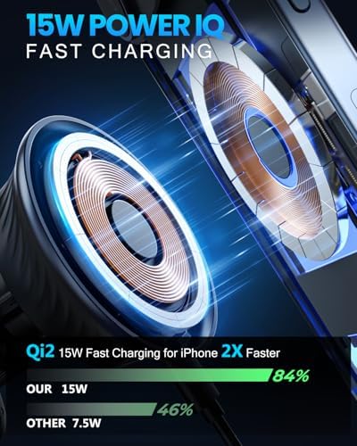 Doakhirmit for MagSafe Car Mount Charger, Qi2.0 15W Magnetic Wireless Car Charger, MagSafe Charger for iPhone 16 Pro Max/16/15/14/13/12, Fast Charging Magnetic Phone Mount Holder, Black – Enhanced Compatibility and Speed