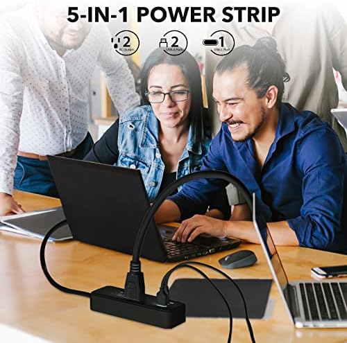 Elevate Your Charging Game with the Clear Power 2-Outlet Power Strip – 6 ft Flat Plug Power Station Featuring 3 USB Ports (1 USB-C) for Rapid Device Charging, Ideal for Home, Office & Travel, Durable & Compact Design, White, Model DC3 S-1102-DC
