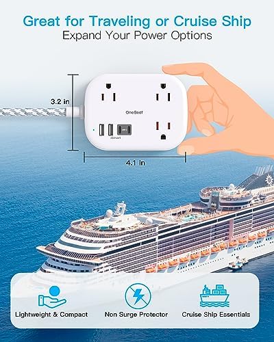 One Beat Cruise Essentials 2025 – Compact Power Strip with 3 AC Outlets and 4 USB Ports (2 USB-C), Ideal for Travel, Dorms, and Cruises – 3 ft Flat Plug Extension Cord, Non-Surge Protector, ETL Certified for Safety and Compatibility
