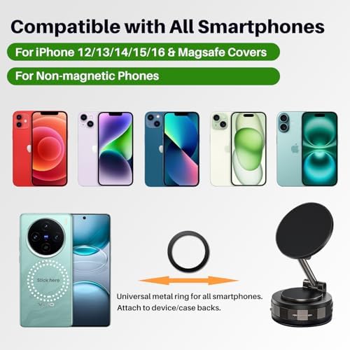 Vacuum Magnetic Phone Holder Stand for Car, Dual 360° Adjustable Suction Cup Phone Mount, Strong Magnetic Suction Phone Holder for Dashboard/Windshield, Compatible with iPhone & Android – Enhanced Compatibility and Speed