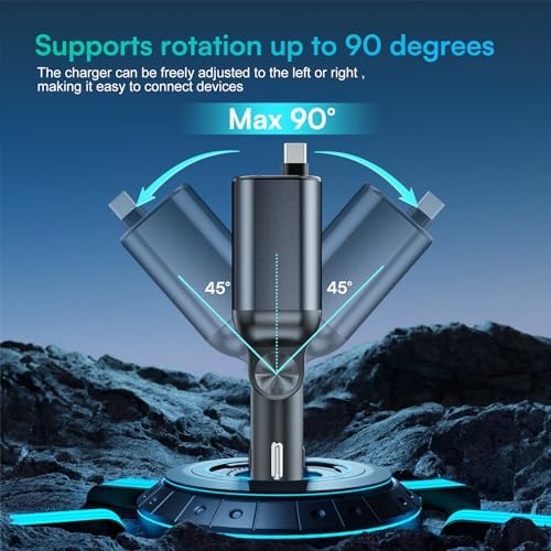 Ultimate 105 W Retractable Car Charger – Fast Charging Adapter for i Phone 15 Pro, Samsung Galaxy S24 Ultra & More – 45 W Type-C & 30 W USB-C Ports for Multi-Device Compatibility – Compact, Tangle-Free Design for On-the-Go Power Solutions