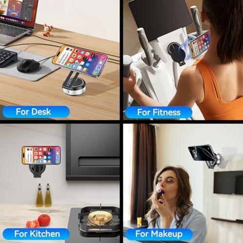 Electric Vacuum Magnetic Suction Phone Holder,XO Adjustable and Foldable Car Mount,Strong Magnetic Car Phone Holder for iPhone16/15/14/13/12,for Shower/Car/Mirror(Light Grey – Enhanced Compatibility and Speed